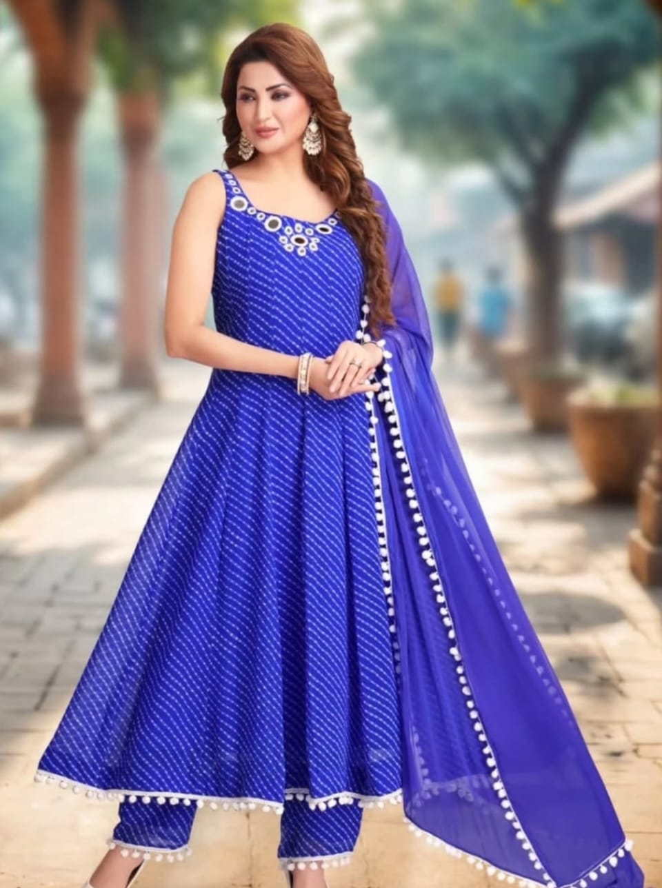 Georgette Bandini Print Anarkali 3 Peice Set image 2